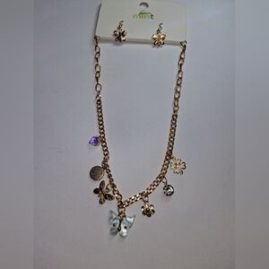 Mint Butterfly Charm Necklace with Earrings